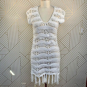 Shoshanna‎ Swimwear White Crochet Fringe Coverup